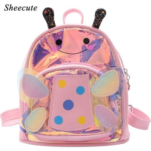 New Kindergarten Kids School Bags Pu Leather Laser Shoulder Bag Student School Backpack Butterfly Childrens Backpacks Girls Bag