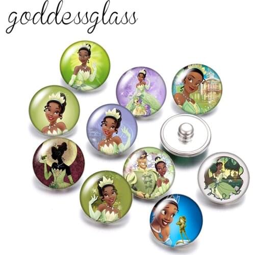 Disney Tiana the Princess and the Frog 10pcs Round photo 18mm snap buttons for 18mm snap necklace DIY jewelry