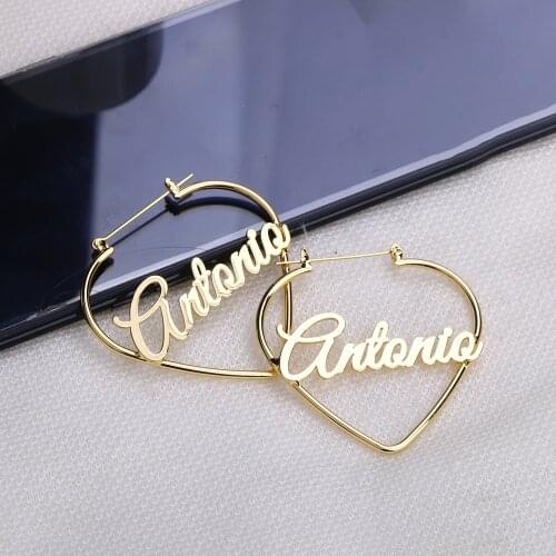 DOREMI 50MM Custom Name Earrings Jewelry Personality Name Heart Earrings Stainless Steel Earrings For Women Nameplate Girl