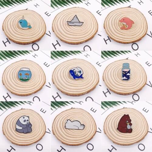 Cartoon Animal Panda White Bear Fish Dolphin Fish Tank Wishing Bottle Boat Enamel Brooch Alloy Badge Shirt Bag Pin Jewelry Gift
