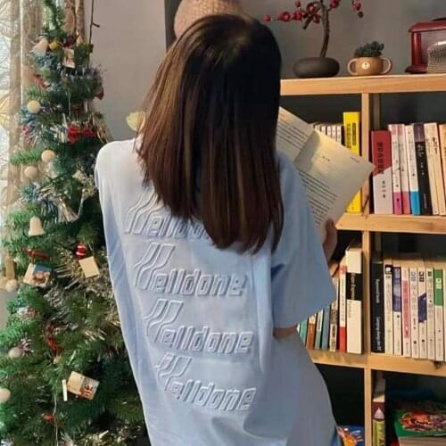 2021ss oversize Correct version of we11done back embossed lettered plastic brand metal logo couple loose short sleeve T-shirt