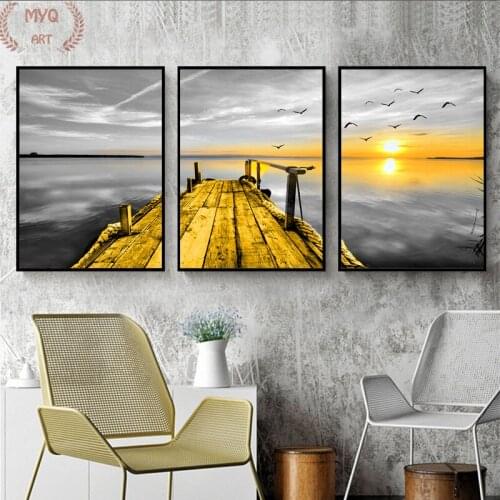 Lakeside painting setting sun modern minimalist black and white landscape bedroom living room sofa background wall painting