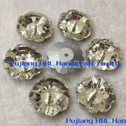 Rivoli Crystal Sew on button clear color flower 10mm,12/14/16mm round Sew-on bling crystal beads Garment Wedding Dress Stones