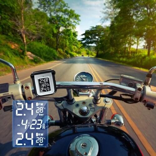 Upgraded Motorcycle TPMS Motor Tire Pressure Tyre Temperature Monitoring Alarm System LCD Display 2 External Sensor Safety Drive