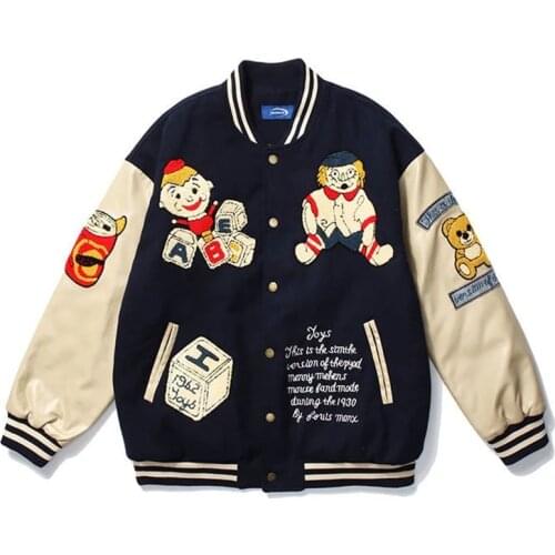 Bear Embroidery Baseball Jackets Men Heavy Industry Hip Hop Loose College Jacket Mens Japanese Harajuku Varsity Bomber Coats