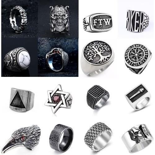 Retro Mens Rings 316L Stainless Steel For Male Boyfriend Biker Jewelry Golden Blue CZ Crystal Stones Skull Eagle Ring 2021 New