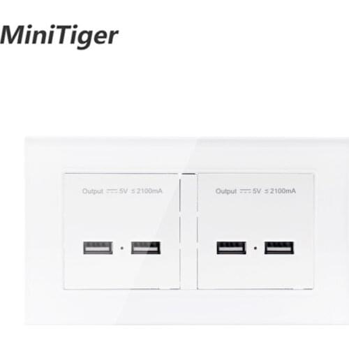 Minitiger Wall Socket 4 USB Smart Induction Charge Port For Mobile 5V 4.2A Output LED Indicator Crystal Tempered Glass Panel