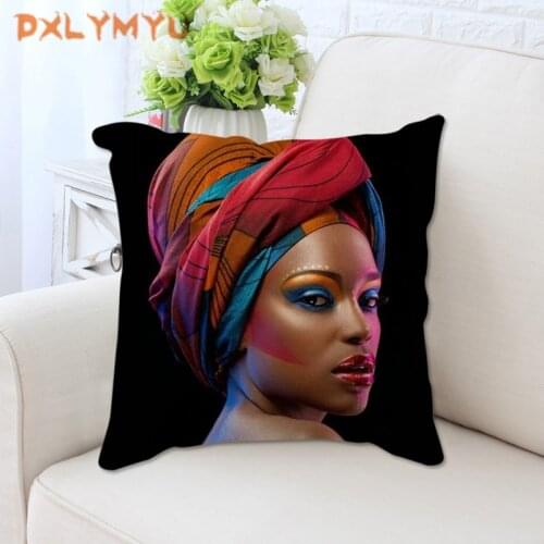 African Style Oil Painting Cushion Covers Women Portrait Linen Pillow Case 45X45cm Bedroom Sofa Decoration