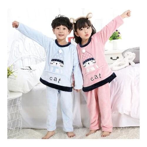New Children Flannel Pajamas Set Winter Warm Thick Cartoon Fleece Kids Pyjamas For Boys Girls Sleepwear Baby Outfits Homewear