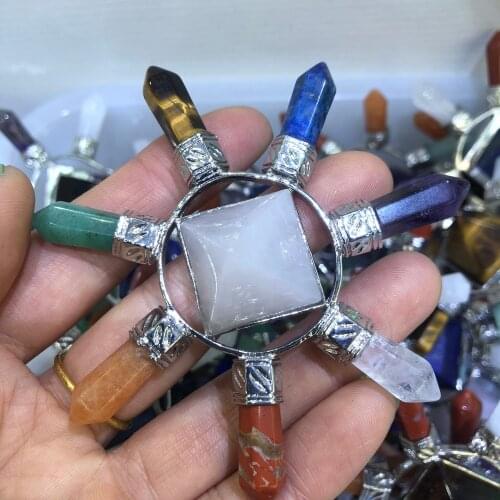 Reiki 7 Chakra Pyramid for Meditation Natural Stone Energy Generator Crystal Gemstone Hexagonal Point Healing Spiritual Pendulum