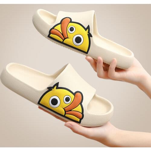 Funny Cartoon Duck Indoor Women Bath EVA Slippers Soft Lovers Platform Shoes Bedroom Antislip Ladies Slides Sandals