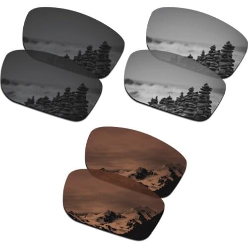 SmartVLT 3 Pairs Polarized Sunglasses Replacement Lenses for Oakley Mainlink Stealth Black and Silver Titanium and Amber Brown