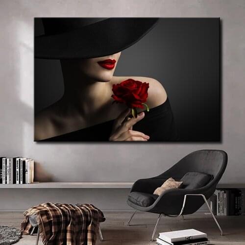 Modern Art Sexy Woman In Hat Mural Print Fashion Woman Poster Canvas Art Wall Picture Canvas Painting Modern Home Decoration
