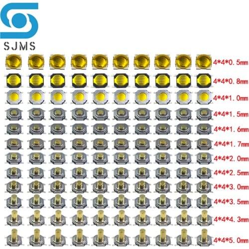 50PCS/lot Copper Pillar Tactile Push Button Switch 4x4 Micro Switch 4*4*0.5/0.8/1.5/1.6/1.7/2/2.5/3/3.5/4.3/5mm mini Tact Switch