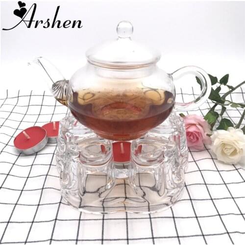 Arshen Heat-Resistant Glass Romantic Heart Shaped Teapot Warmer Heating Base Coffee Water Scented Tea Warmer Candle Heater