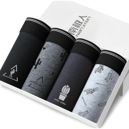 4Pcs/lot Men Boxer Underwear Men Cotton Man Boxers Shorts Comfortable Underpants Male Print Soft Breathable Panties