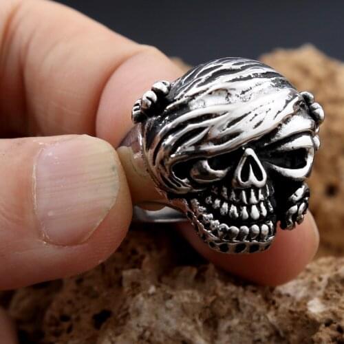 Gothic Rose Flower Old Woman Skull Rings For Men Heavy Metal Stainless Steel Skull Biker Ring Fashion Men Biker Accessories Gift