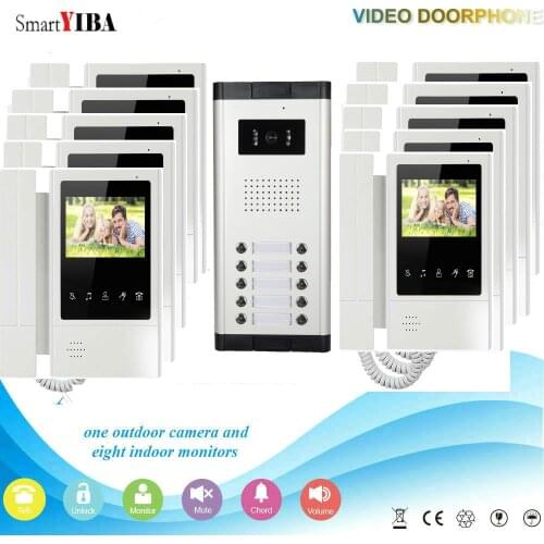 SmartYIBA Video Door Phone 3/4/5/6/8/10 Multi Units Apartments Color Monitor Doorbell Home Video Intercom