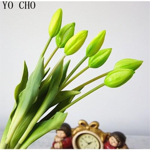 YO CHO 7pcs Mini Tulips Artificial Flowers Home Garden Decoration Accessories Wedding Flowers Bridal Bouquet Mothers Day Gift
