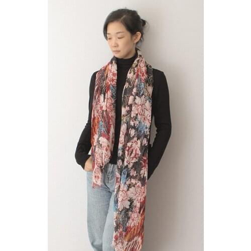 Women Scarves Fashion Multicolor Floral Print Cotton Linen Feel Scarf Lady Thin Light Shawl Wraps Bufandas 180*80 Cm