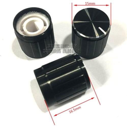 10pcs Potentiometer Cap 15mm*16.5mm Black Bright Edge Half Shaft Hole D-Shaped Inner Hole 6mm Aluminum Alloy Knob
