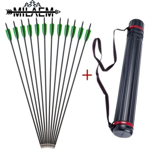 12 pcs Spine 500 Archery Carbon Arrows OD7.8mm ID6.2mm 100 Grain Replaceable Arrowheads With Arrow Quiver For Shooting Hunting