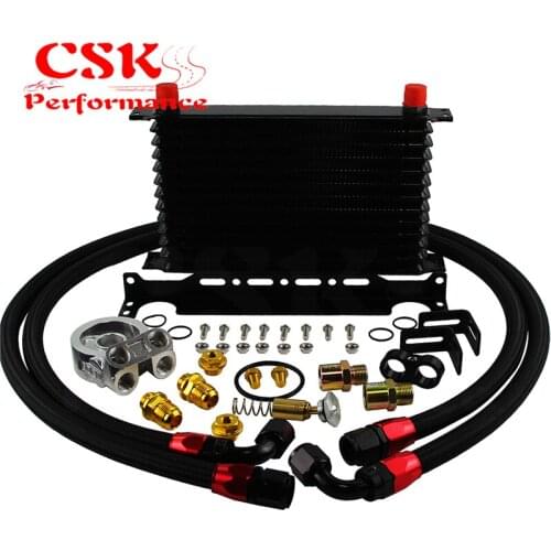 13 Row Engine Trust Oil Cooler w/ Thermostat 80 Deg / 170 F Oil Filter Adapter Kit Blue/ Black/ Gold