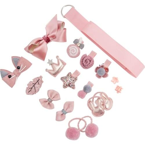 18 Pcs Cute Korean style Pink Baby Girl Headband Kids Headwear Hairpin Set Head Bands Accessories