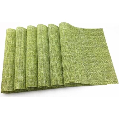 6pcs Green Placemat Decoration Table Mat Hand-Woven Color Tableware PVC Placemat Kitchen Dinning Bowl Coasters Slip-Resistant