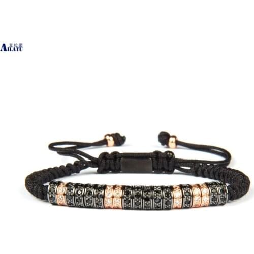 Ailatu New Micro Pave Cz Spacer Beads Macrame Bracelet for Men and Women Gift
