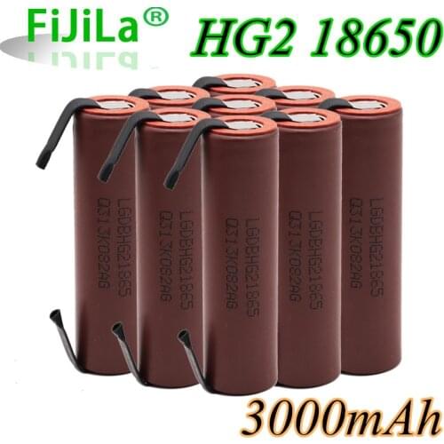 Battery 18650 HG2 3000mAh with strips soldered batteries for screwdrivers 30A high current + DIY nickel inr18650 hg2