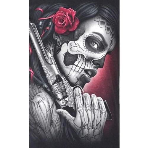 5d diy diamond Painting Sugar Skull Girl With Gun Full Drill embroidery Cross Stitch Mosaic Craft Kits Home Decor Halloween Gift