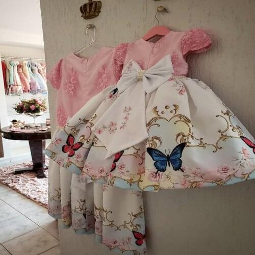 Little Girl Christmas Clothes Bow Prom Ball Gown Girl Dress Baby Tulle Dress Pink Gown Flower Girl Dress Children Weddings Dress