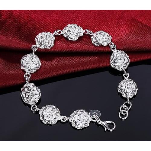 Hot 925 sterling silver crystal Rose flower chain Bracelets for woman men classic Wedding party Christmas Gift fashion Jewelry