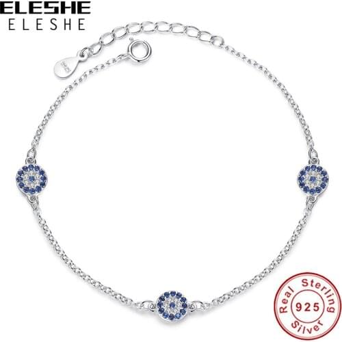 Real 925 Sterling Silver With Crystal Bracelet Three Turkey Eyes Fashion Engagement Anniversary Jewelry Gift For Women