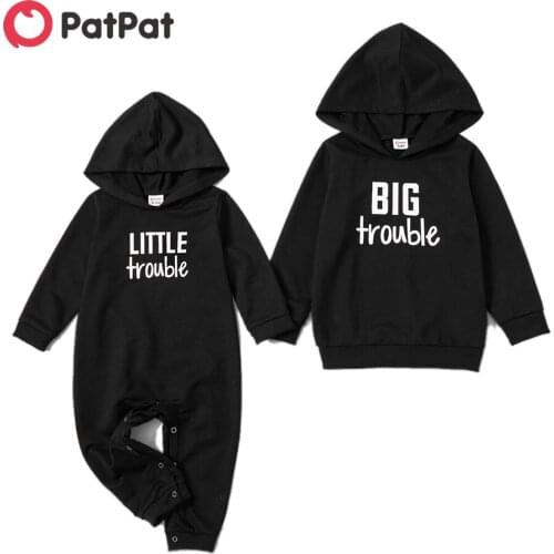 PatPat Mosaic Letter Print Siblings Matching Black Sets