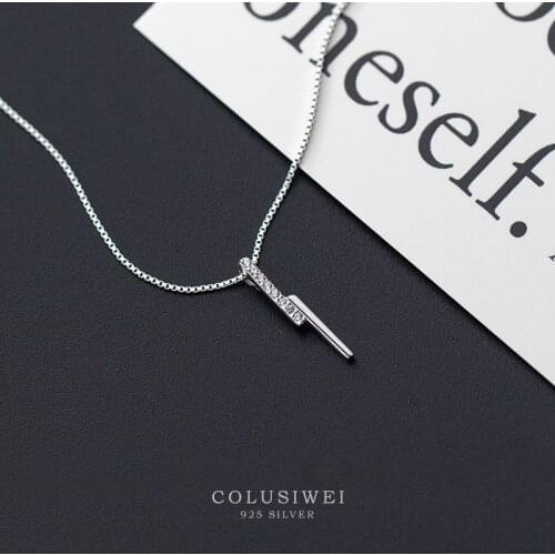 Colusiwei Genuine 925 Sterling Silver Shining CZ Lightning Asymmetric Pendant Necklace for Women Box Chain Original Fine Jewelry