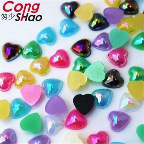 Cong Shao 500PCS 8mm Heart Shape AB Color Acrylic Rhinestone Stone Flatback DIY For costume Mobile Nail Art Decoration CS446