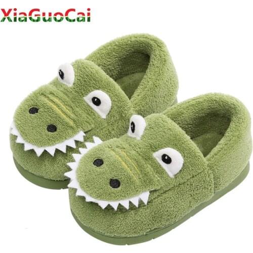 Kids Winter Warm Cotton Shoes Girls Boys Children Cotton Slippers Crocodile pattern Cartoon Cute Indoor Soft Bottom Home Slipper