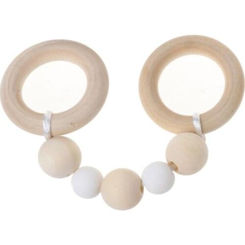 Baby Play Gym Montessori Toys Baby Teether Beech Wood Ring Silicone Beads Wooden Rattle BX0D