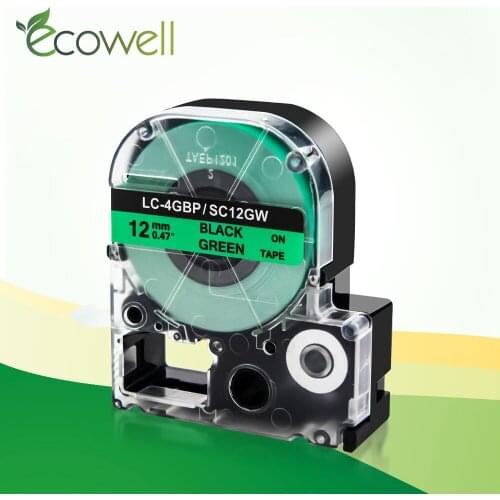 Ecowell 1pcs 12mm SC12GW LC-4GBP Black on Green Compatible for Epson Label Printer LW-300 LW-400 LW-600P SR530C label Tapes