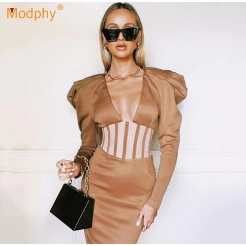 Elegant White Patchwork Party Dress Sexy V-neck Women Bodycon Celebrity Evening Runway Dress Female 2020 Autumn Fashion New