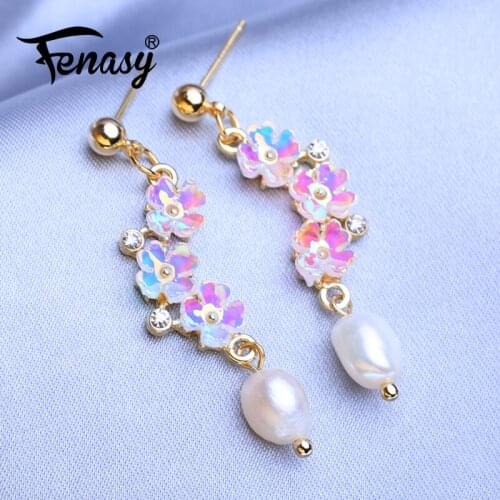 FENASY Natural Freshwater Baroque Pearl Gold Color Long Drop Earrings Wedding Engagement Bohemian Party Jewelry