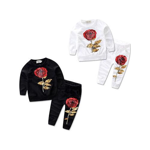 Toddler Infant Baby Girl cotton Outfits Clothes Long Sleeve T-shirt+Pants 2PCS Set size 3-7T