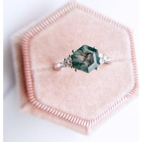 GZXSJG Natural Moss Agate Gemstones Ring for Women Solid 925 Sterling Silver Wedding Engagement Bride Unique Gift Fine Jewelry