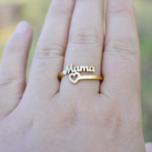It sells well in Europe and America.Vintage letters Mama ring Female personality simple heart ring Mothers Day gift