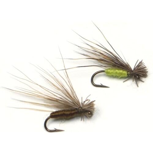 ICERIO 10PCS Olive/Gray Body Deer Hair Caddis Dry Flies Trout Fly Fishing Lures #14