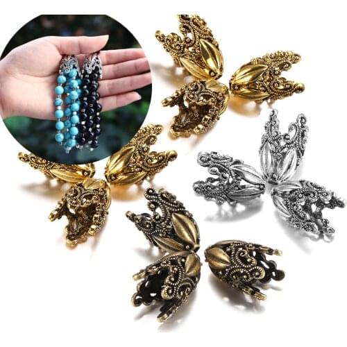 2pcs/lot Alloy Hollow Flower Beads Caps Various Shapes End Caps Connectors For DIY Earring Jewelry Making Accessroies Supplies