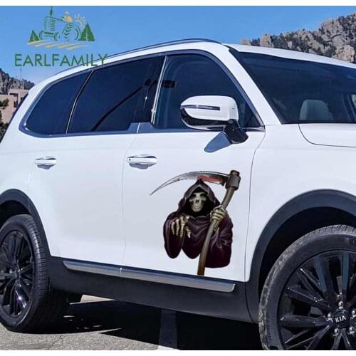 EARLFAMILY 43cm x 41.3cm Creative Car Body Sticker Death Is Coming Decal 3D Reflective Cart Sticker Car Warp Skeleton Decal