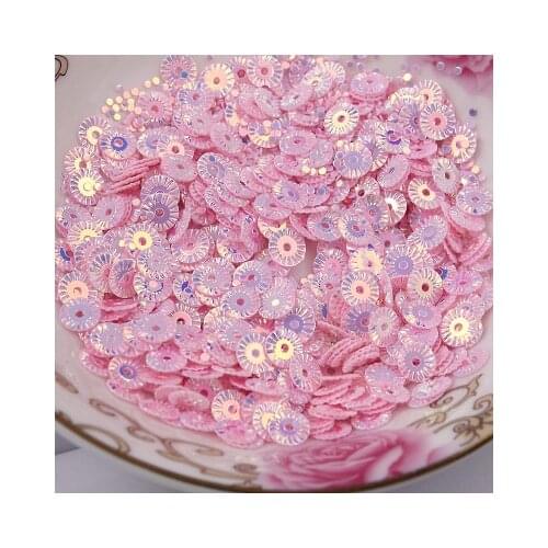 3000Pcs 6mm Round Wheel Flower Gold Plating Loose Sequins Sewing PVC DIY Paillette Light Pink Confetti Spangles
